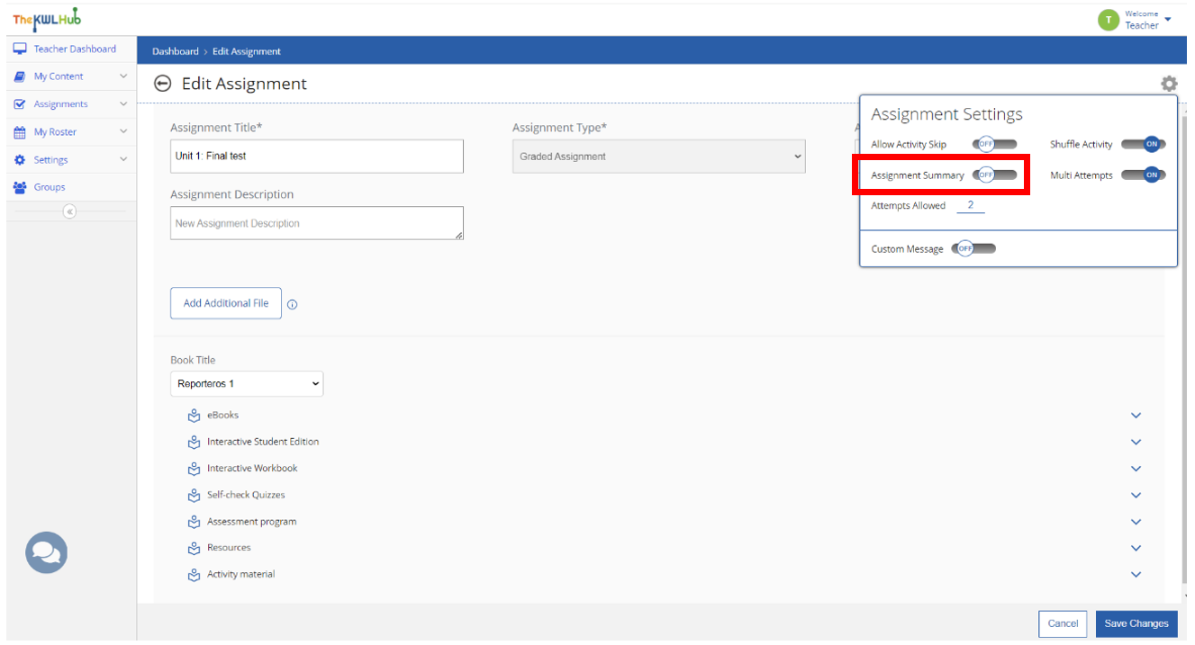 Activity settings – The KWL Hub